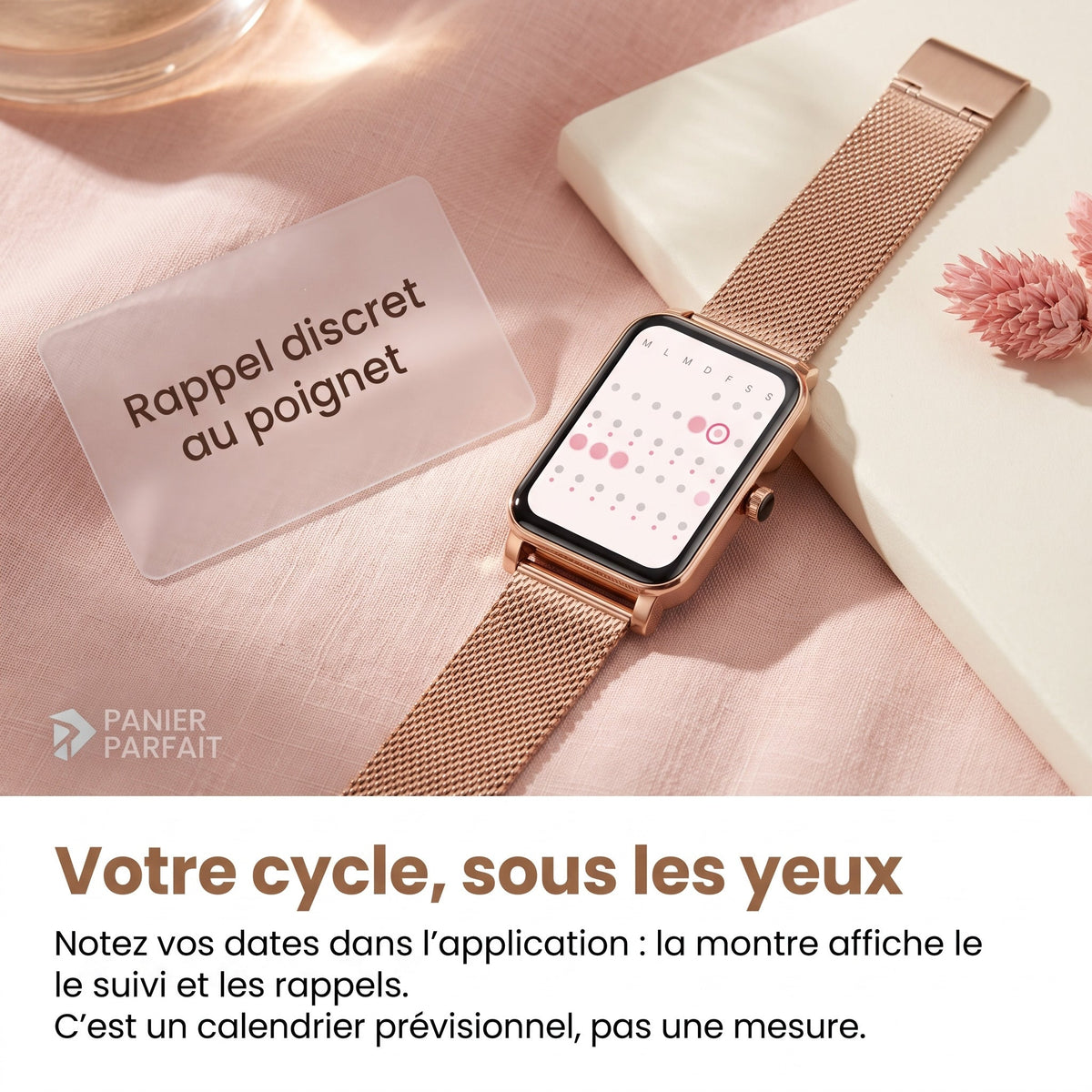 Montre connectée élégante avec suivi santé et fitness