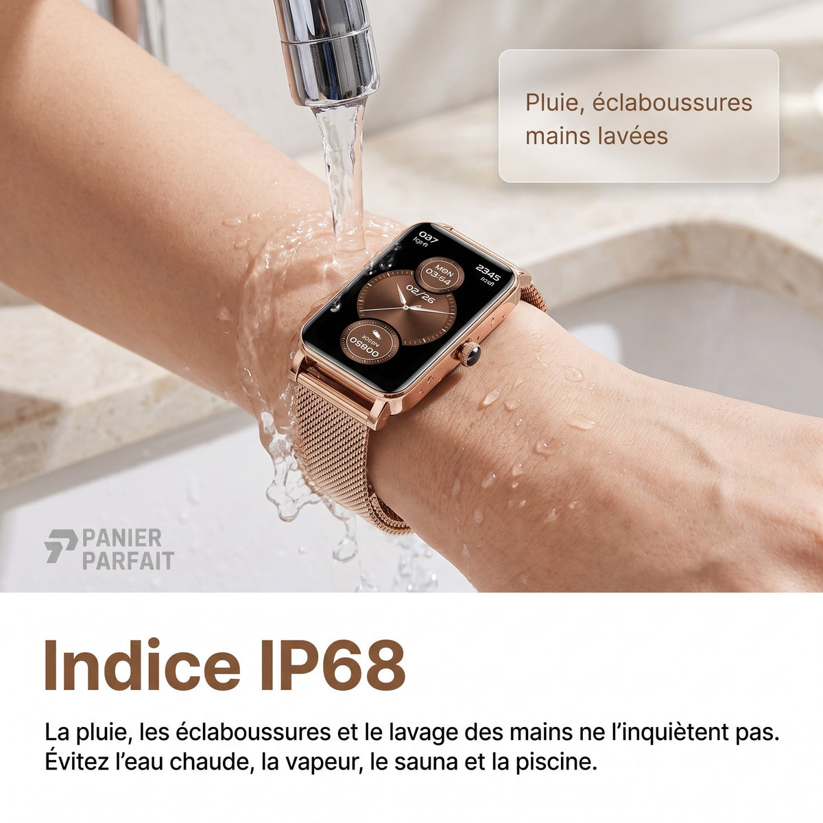 Montre connectée élégante avec suivi santé et fitness
