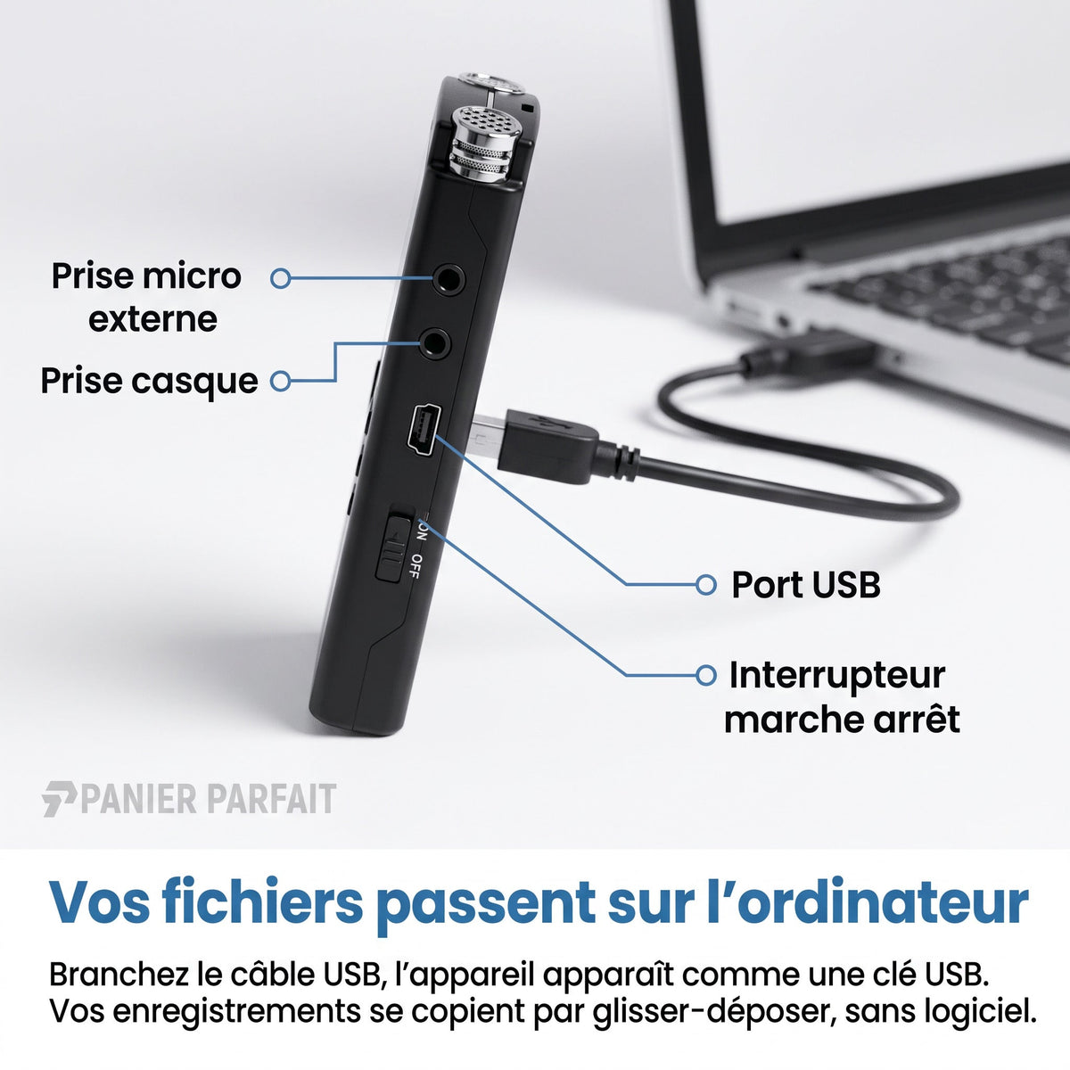 Dictaphone numérique portable à enregistrement vocal