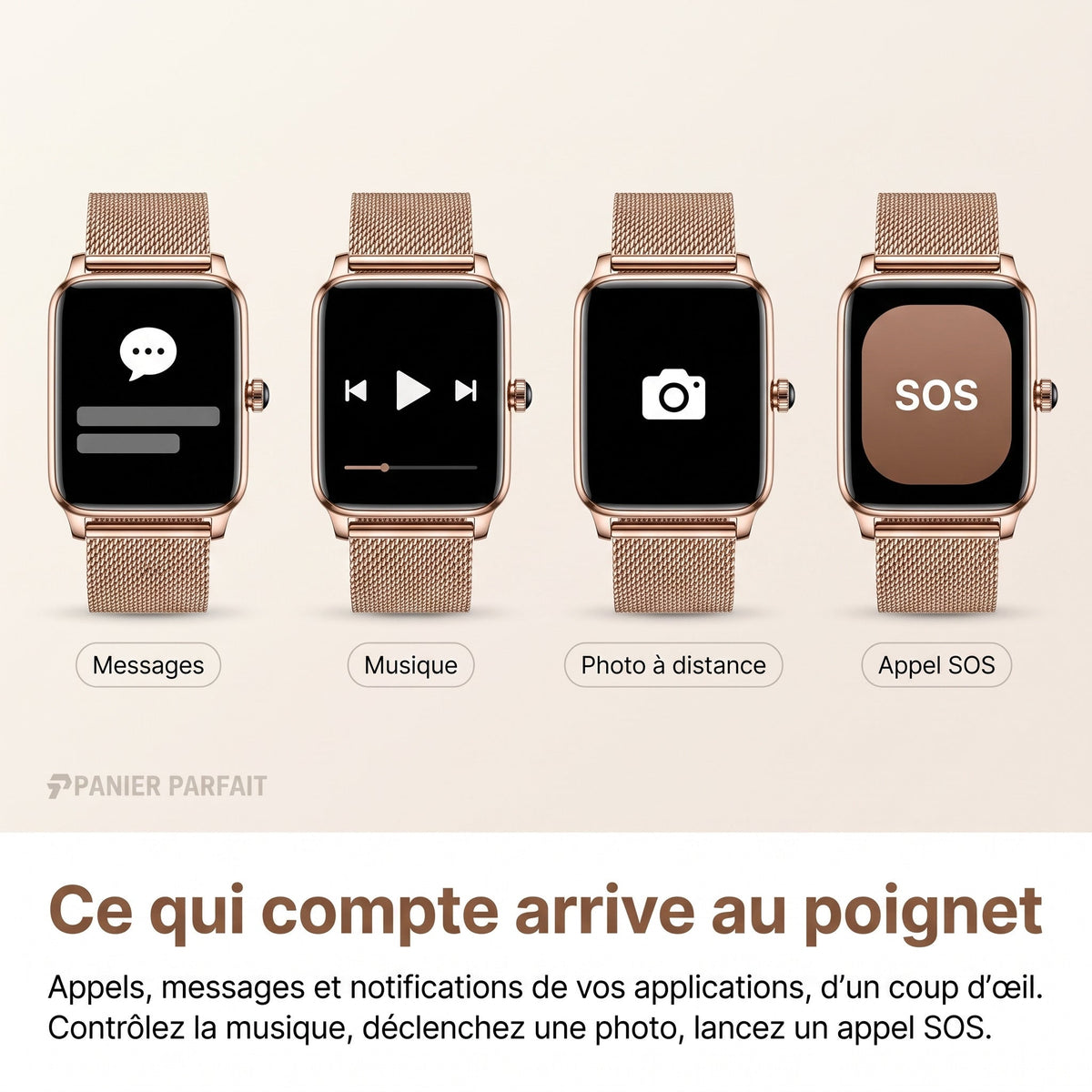 Montre connectée élégante avec suivi santé et fitness