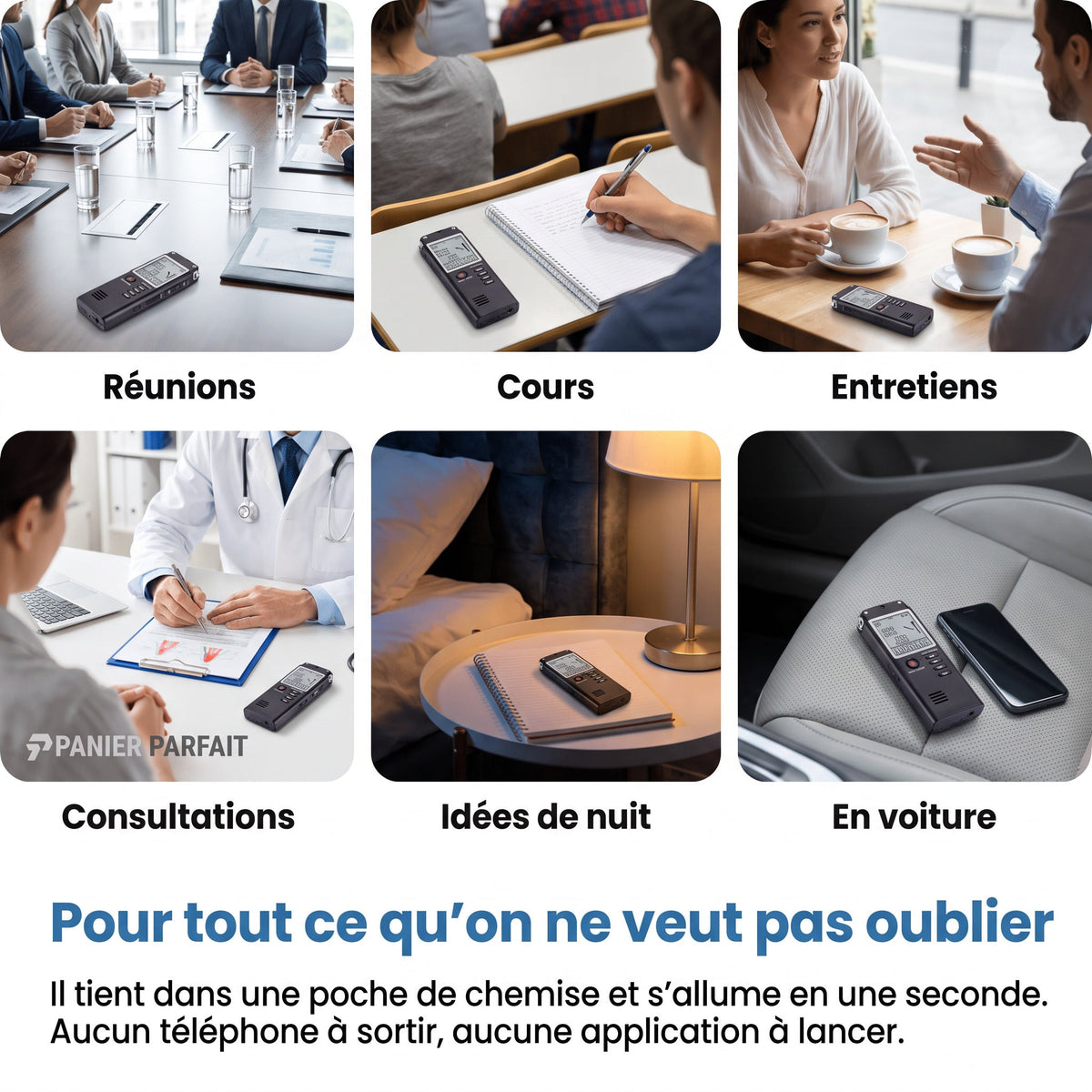 Dictaphone numérique portable à enregistrement vocal
