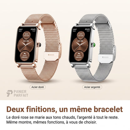 Montre connectée élégante avec suivi santé et fitness