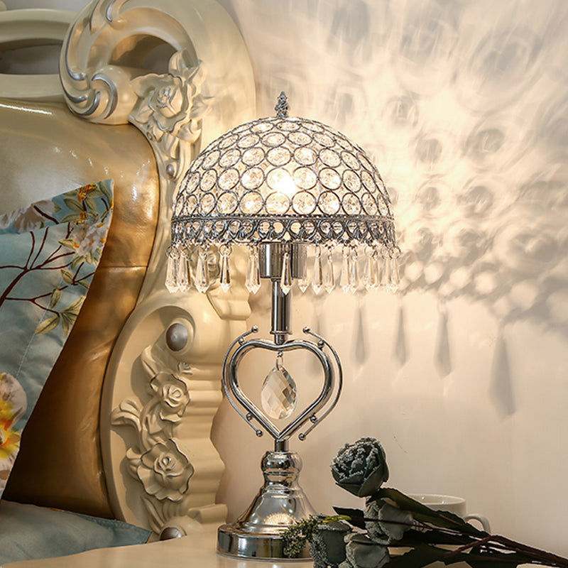 Lampe de table décorative demi-sphère avec cristaux encastrés chrome