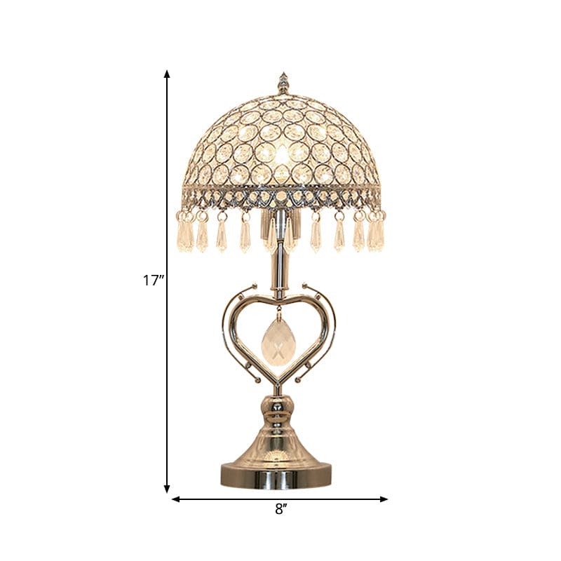 Lampe de table décorative demi-sphère avec cristaux encastrés chrome