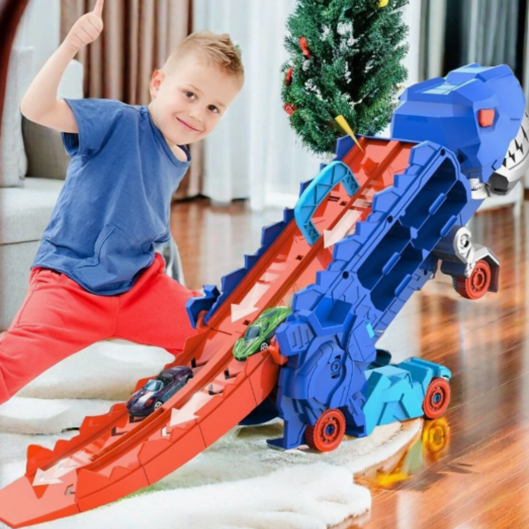 Camion jouet transport de dinosaures avec circuits de course