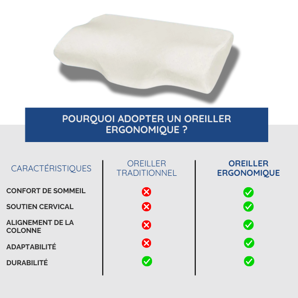 Oreiller ergonomique à mémoire de forme viscoélastique