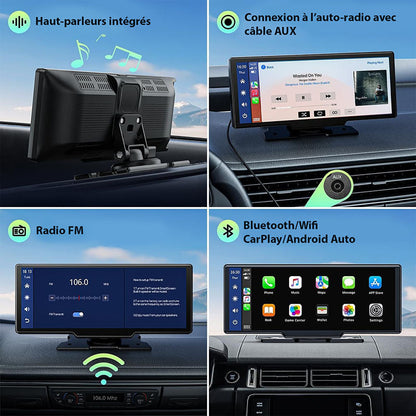Écran autoradio sans fil 2K avec dashcam et caméra arrière 1080P 64