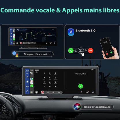 Écran autoradio sans fil 2K avec dashcam et caméra arrière 1080P 64