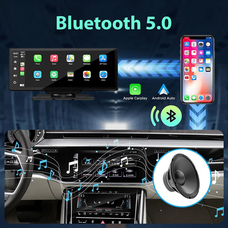 Écran autoradio sans fil 2K avec dashcam et caméra arrière 1080P 64