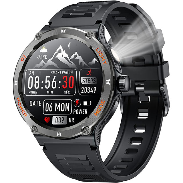 Montre connectée sportive à écran HD avec torche LED et boussole