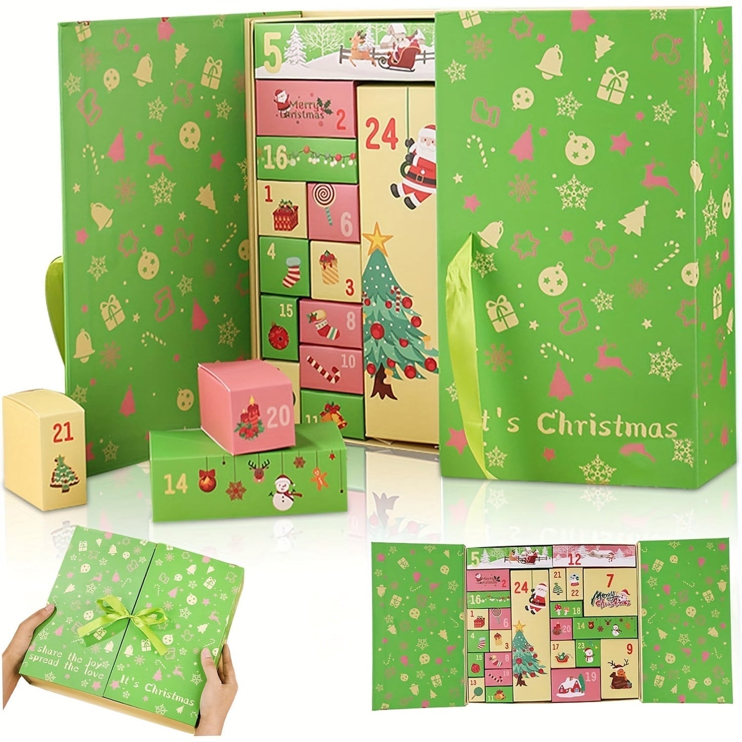 24-Day Wooden Christmas Advent Calendar, Reusable Surprise Box for Home
