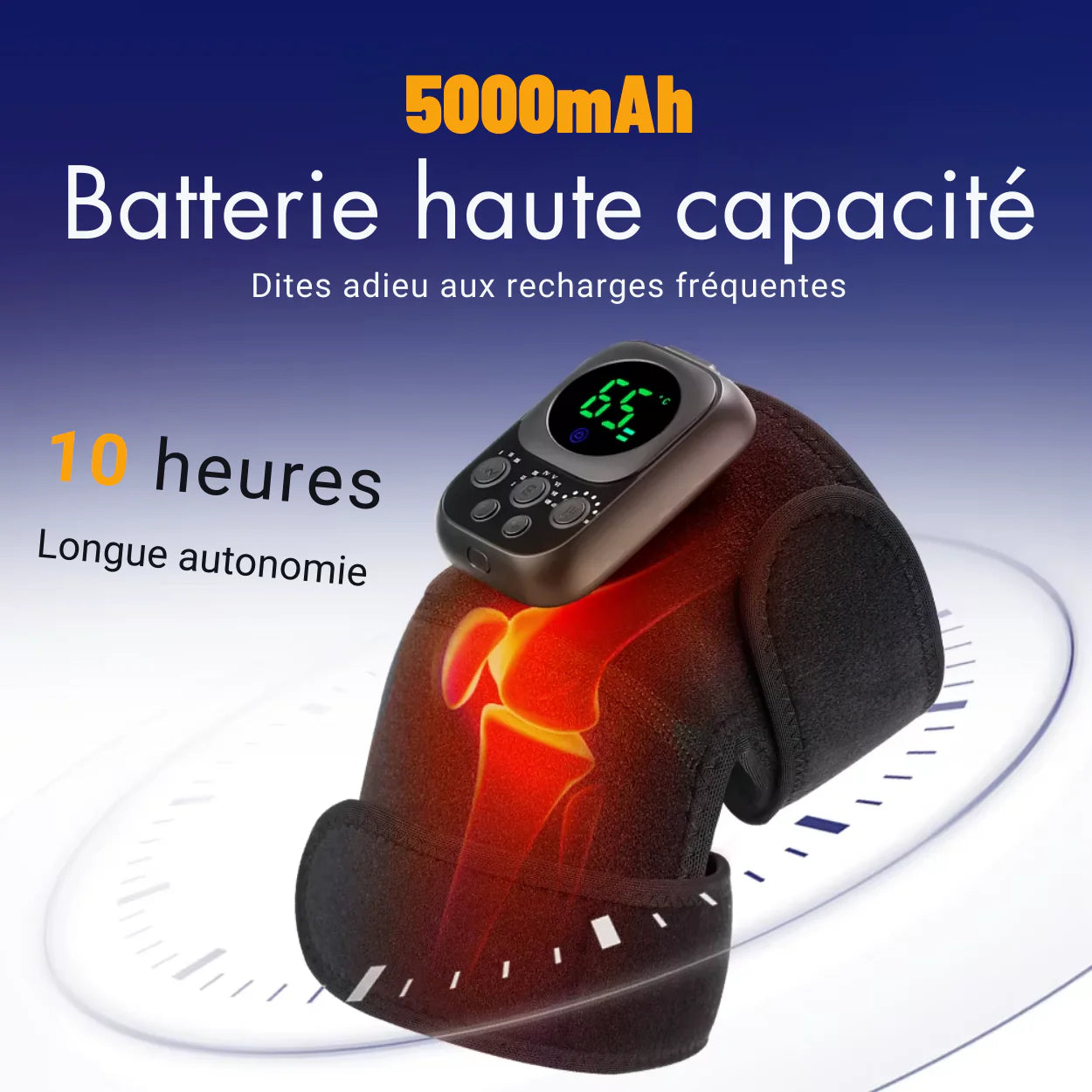 EMS Heated Knee Brace 60 °C – Long-Lasting 5000 mAh Battery