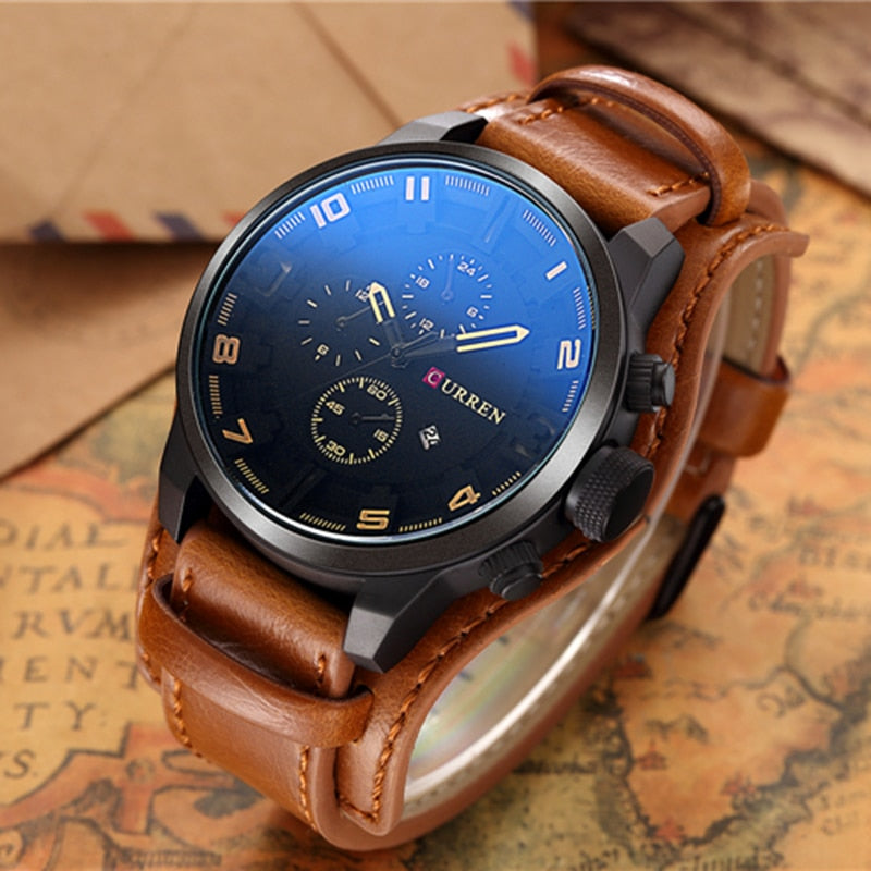 Montre analogique élégante à bracelet en cuir