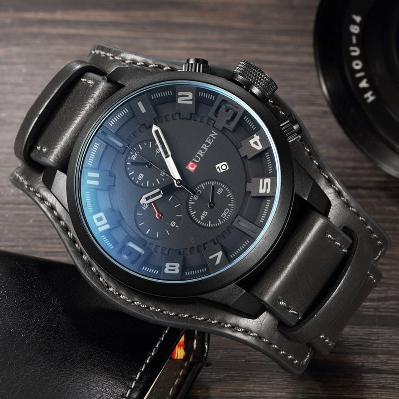 Montre analogique élégante à bracelet en cuir