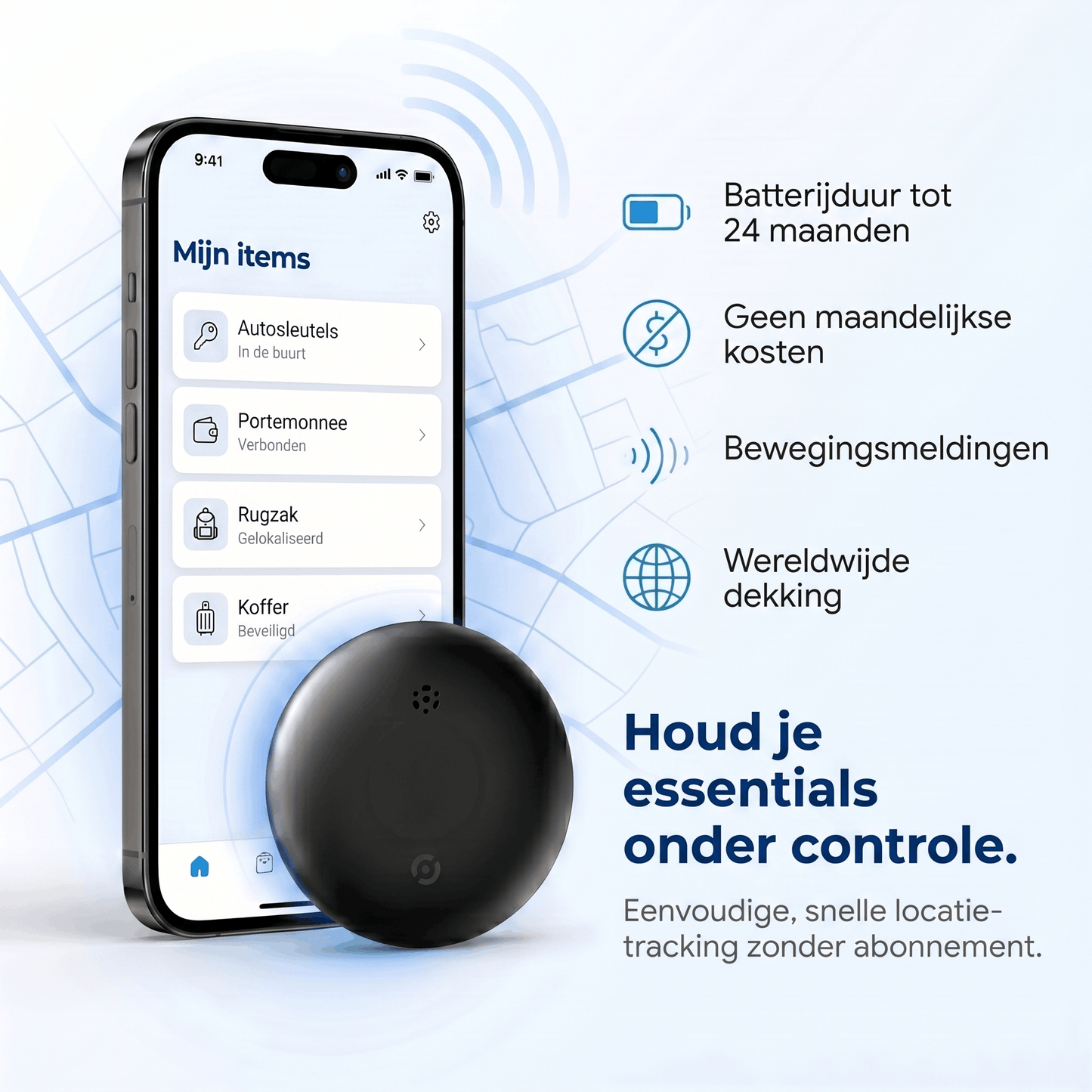Santeova – GPS Tracker Zonder Abonnement | Compatibel met Android en iOS