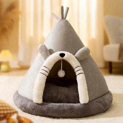 Nid pour chat en forme de tente en tissu doux